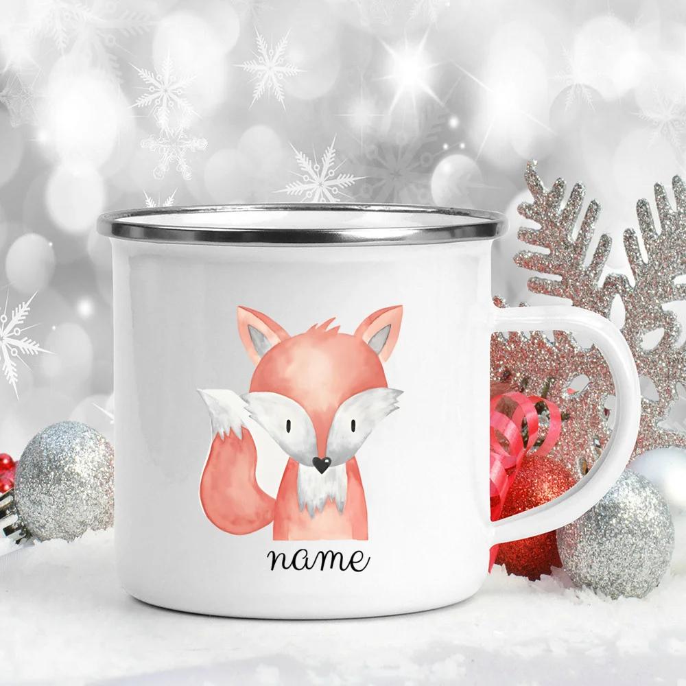 Personalized Children's Mug Baby Gift Gifts Enamel Cup Forest Animals Enamel Camping Cups with Name Gifts for Children