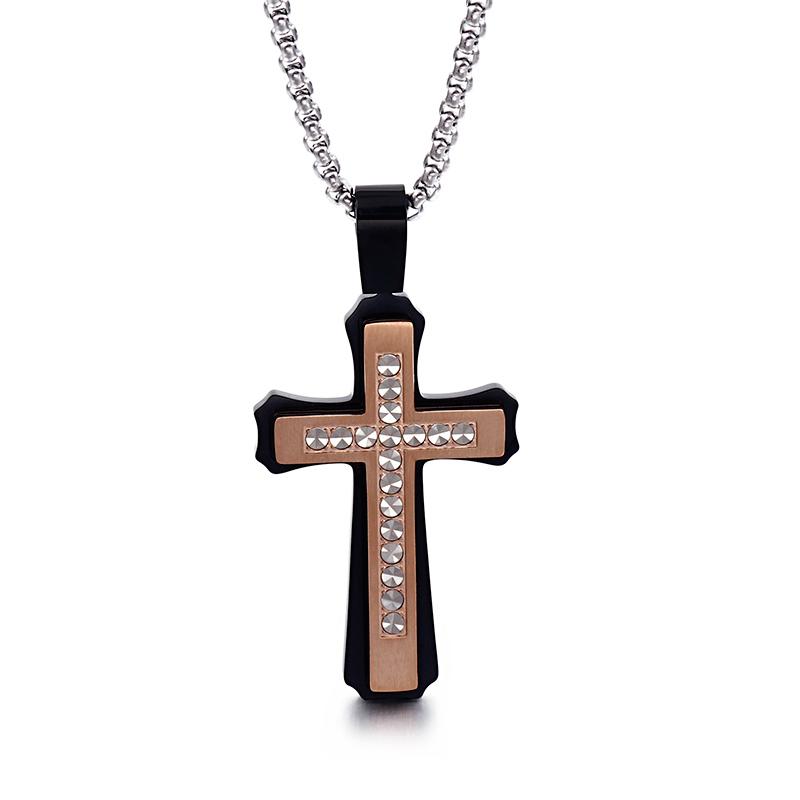 Kalen 4 Colors Cubic Zirconic Cruz Pendant Necklace Men's Street Cross Stainless Steel Jewelry Rock Cool Boy Accessories Gift