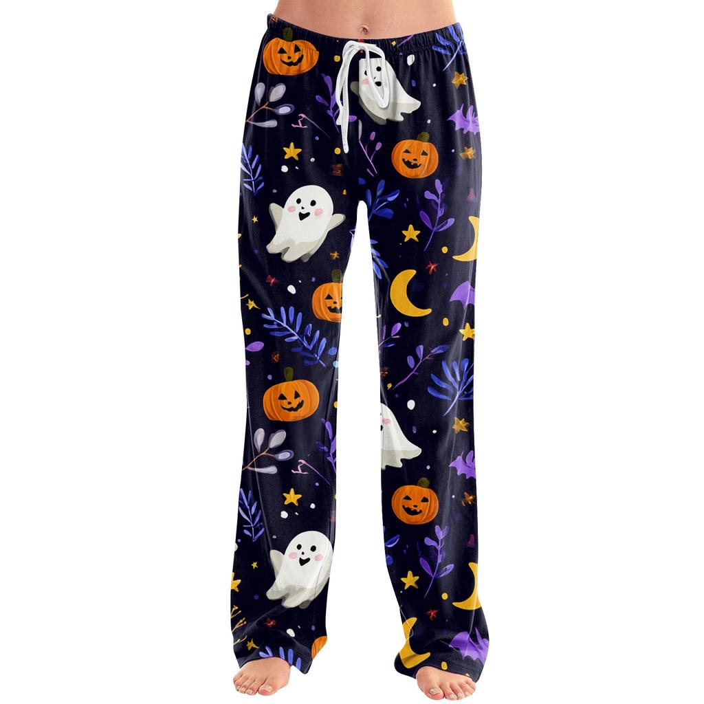 Pantaloni da Pigiama Larghi da Donna con Stampa di Halloween - Pantaloni Morbidi Casual