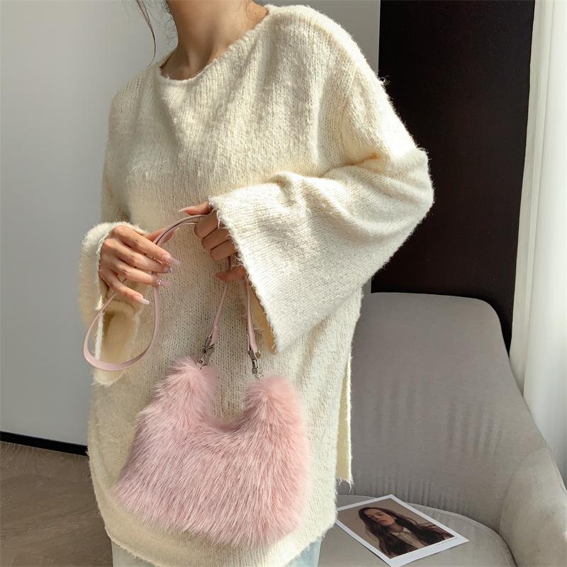 New Autumn Winter Faux Fox Fur Box Clutch Bag Elegant Fluffy Evening Bag High-End Fur Shoulder Bag for Women