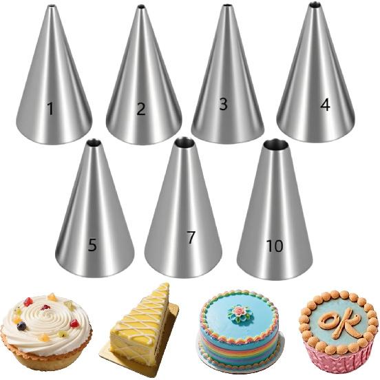 7 Pcs Round Hole Piping Tips Set, Stainless Steel Icing Tips for Cake Decorating, Cupcake Nozzles, Cake Decorating Tools & Supplies, Cake Piping Kit,