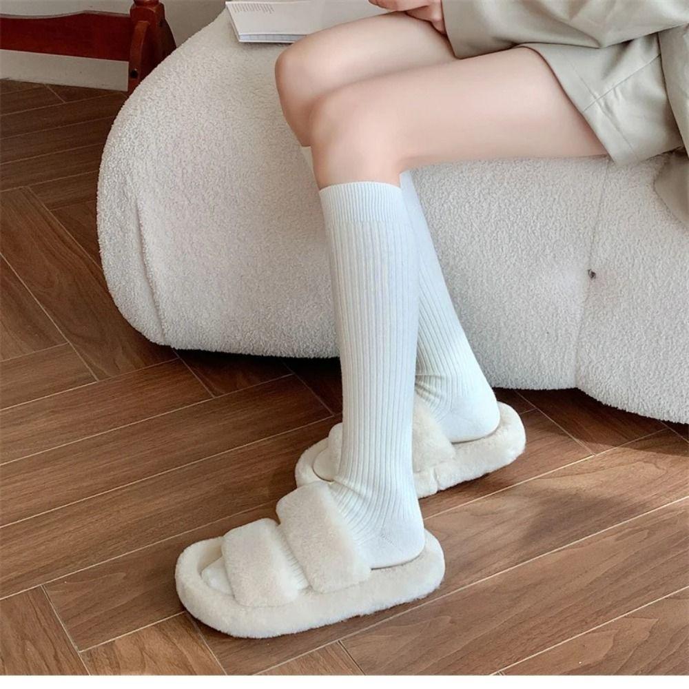 Solid Color Women Stockings Autumn Winter Long Knee High Socks Retro Soft Warm Socks
