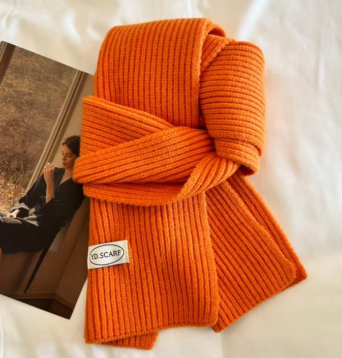 Korean ins simple solid color wool knitted scarf women's winter blue warm couple student neck scarf