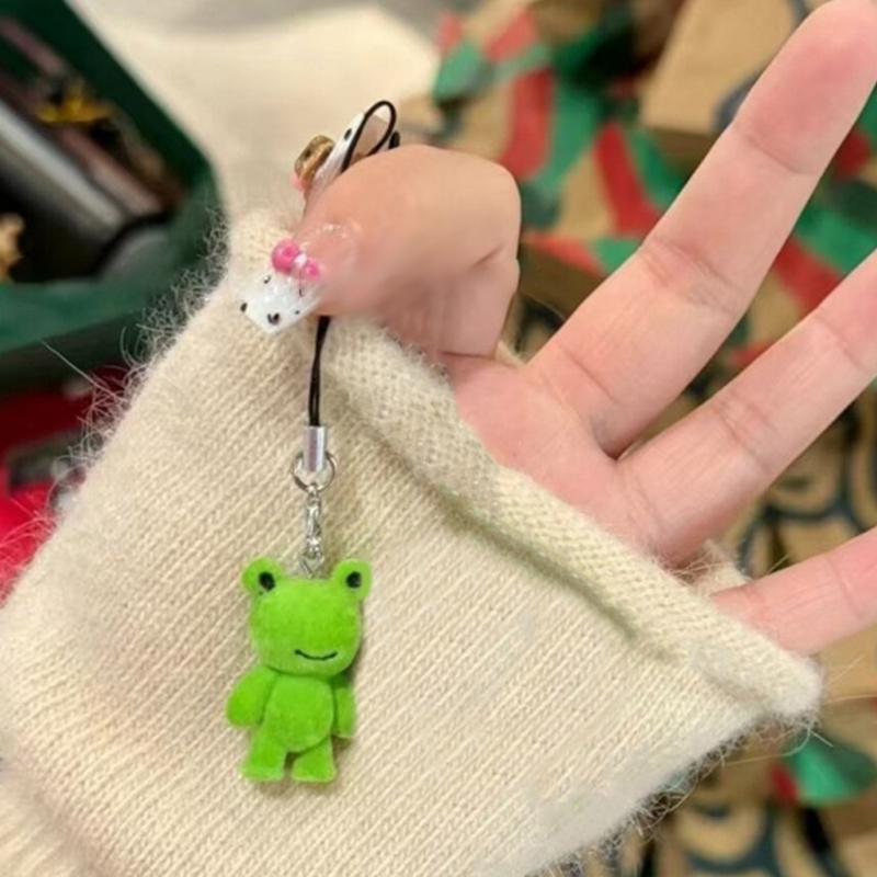 1Pcs Flocked Little Frog Couple Phone Pendant Cute 3D Flocking Frog Keychain Car Keyring Earphone Backpack Charms Bag Decor