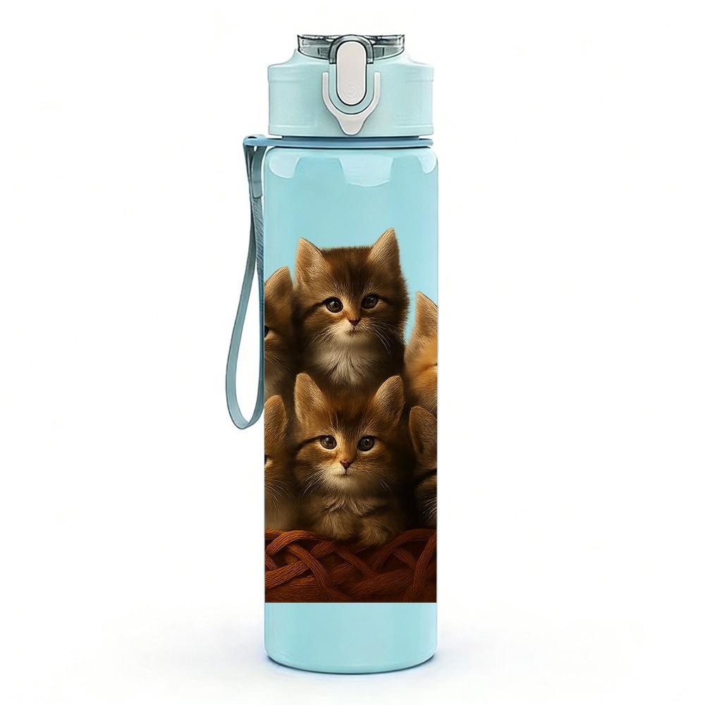 1PC Group Of Fluffy Kittens Print 750ml Color Plastic Sports Water Bottle Leakproof Flip Straw Lid Suitable for Sports Office Home Use