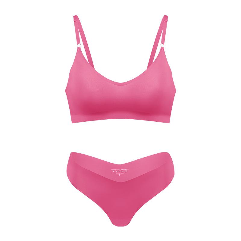 

Бесшовный комплект бюстгальтера пуш-ап и трусиков из ледяного шелка для женщин - Дышащий, V-образный вырез, Спортивный, Минимизирующий объем груди Small