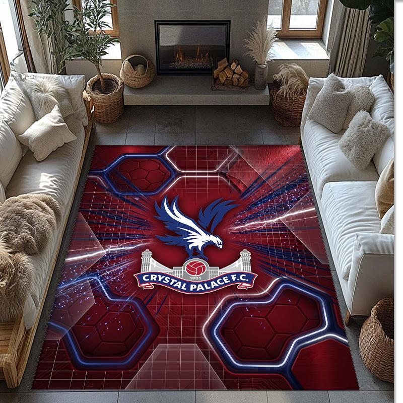 Crystal Palace Football Print Crystal Velvet Rug, Comfortable Water Absorbent Non Slip Indoor Floor Carpet
