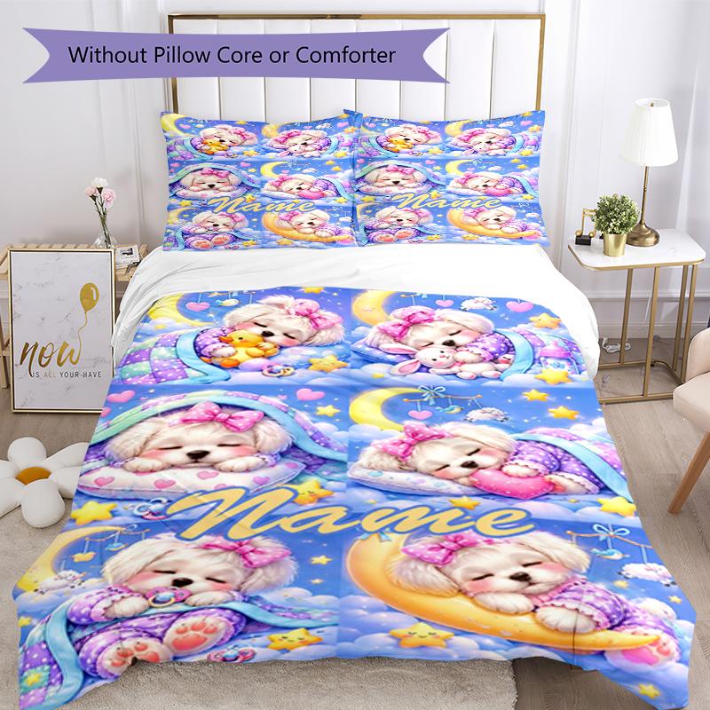 3pcs Custom Name Dog Bedding Set Duvet Cover Closure Includes 1 Duvet Cover & 2 Pillowcases, Soft and Comfortable for All Seasons.