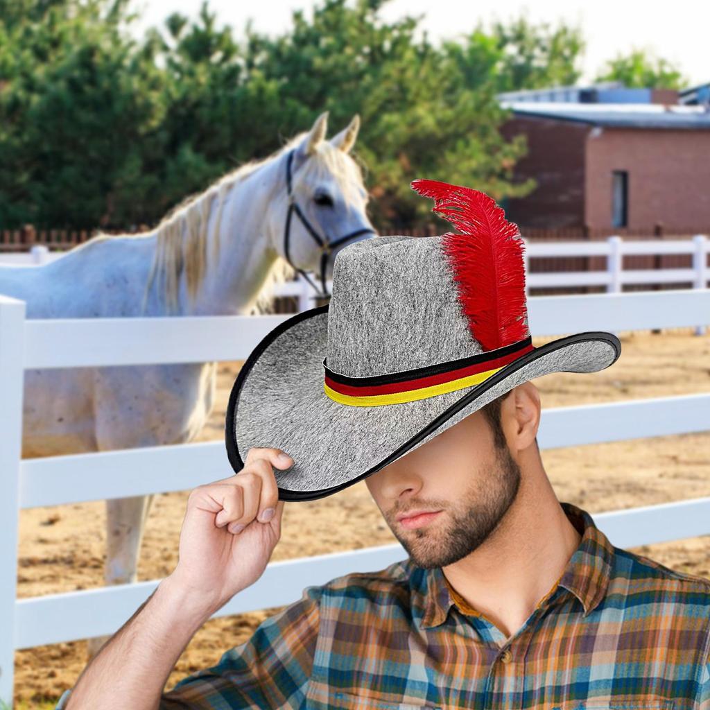 Felt Hats For Men Western Carnival Hat With Adjustable Strap Black Red Yellow Design Oktoberfest Headwear For Bar Outdoor Photo