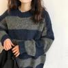 Color-blocking Striped Knitted Sweater for Women Loose and Casual Sweater Long-sleeved Trendy Pullover for Women Autumn and Winter