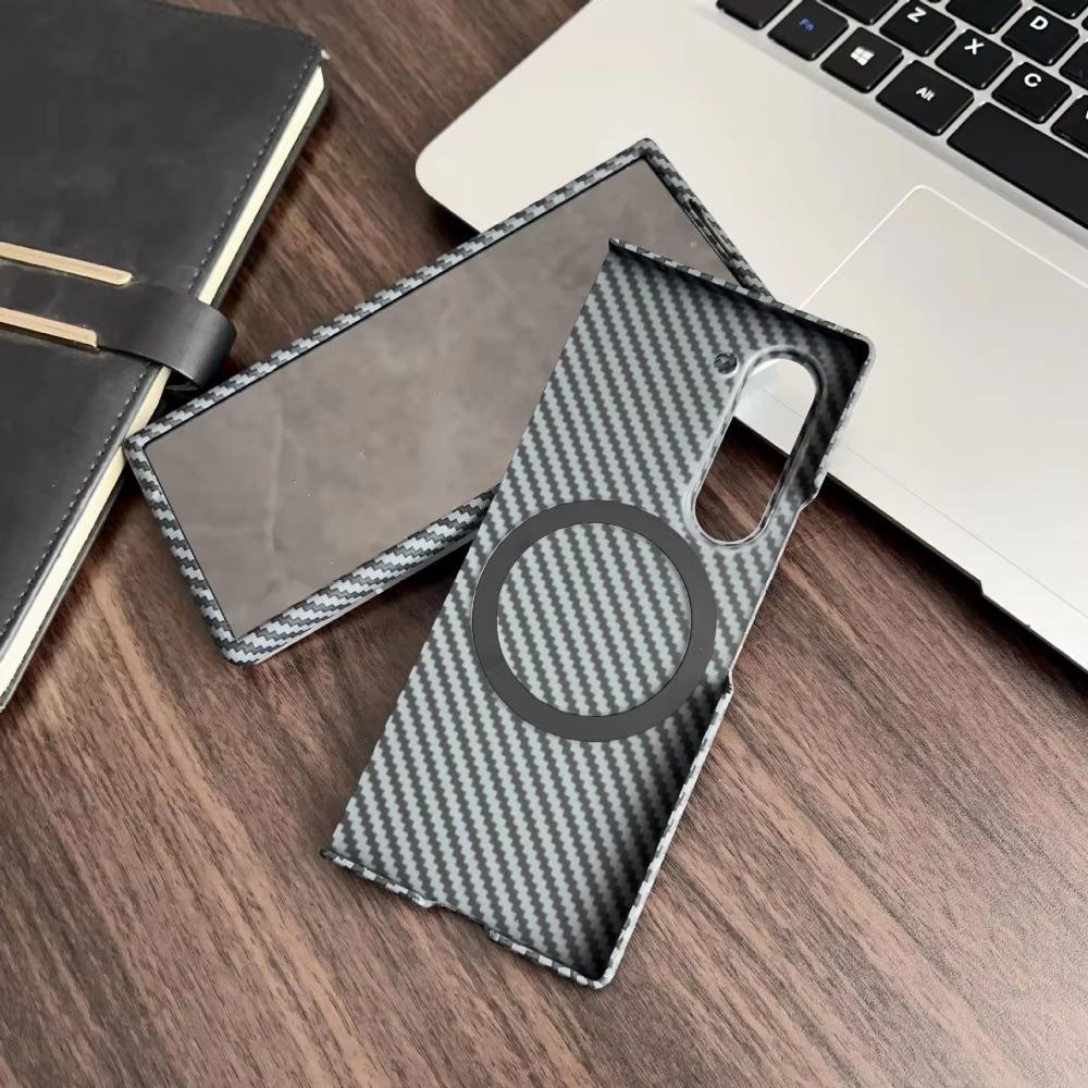 Ultra-thin Carbon Fibre Leather Phone Case for Samsung Galaxy Z Fold 7 6 5 4 3 Magsafe Wireless Charging Screen Shockproof Protect Cover