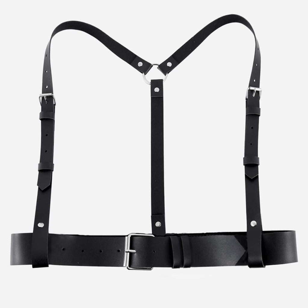 Black Leather Body Harness Belt - Adjustable Punk Waist and Shoulder Straps for Women, Sexy Fashion Accessory