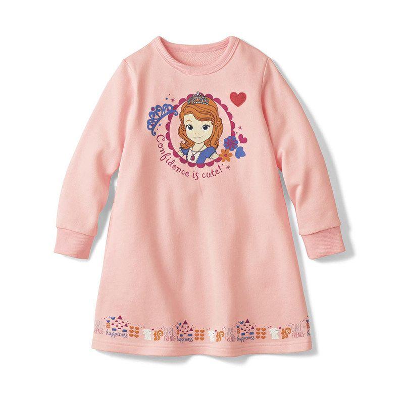 Women s Cotton Terry Cartoon Dress for Spring and Autumn Pink Princess 130 cm