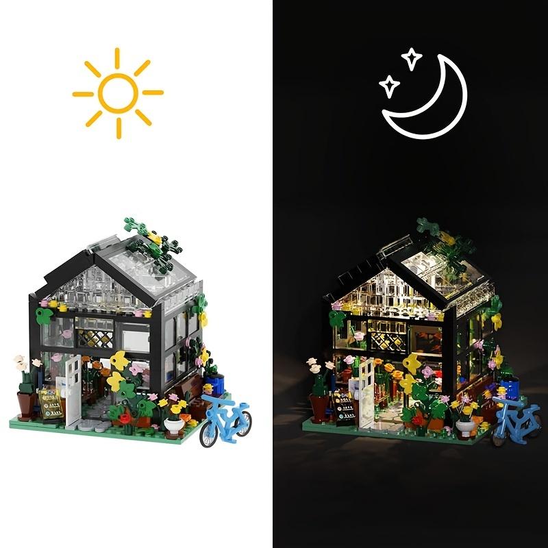 House Flower Building Set With Led Lights City Street Greenhouse Building Block Toy Garden Decor Birthday Gift For Adults Girls