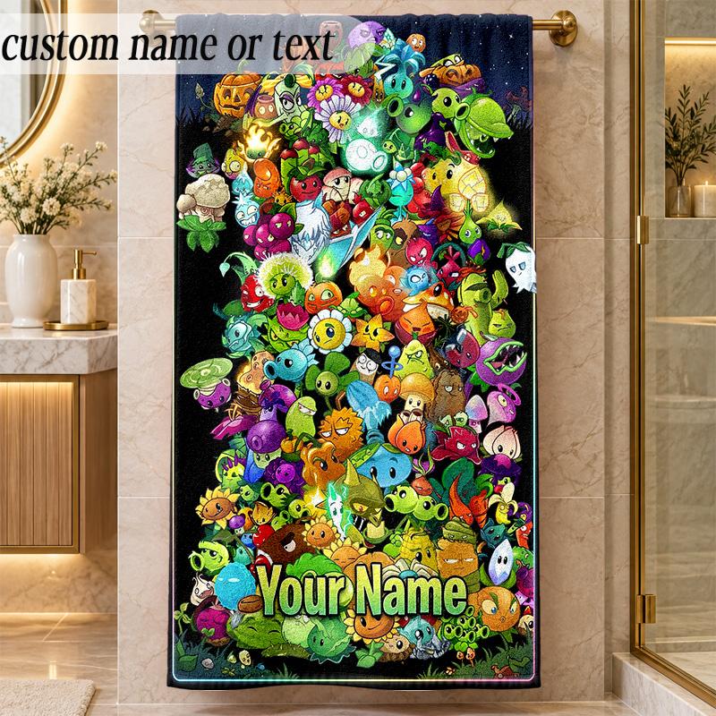 Beach TowelPlants vs. Zombies Custom Name Text Personalized Soft Towel for Beach Pool Indoor Home Decor Gift