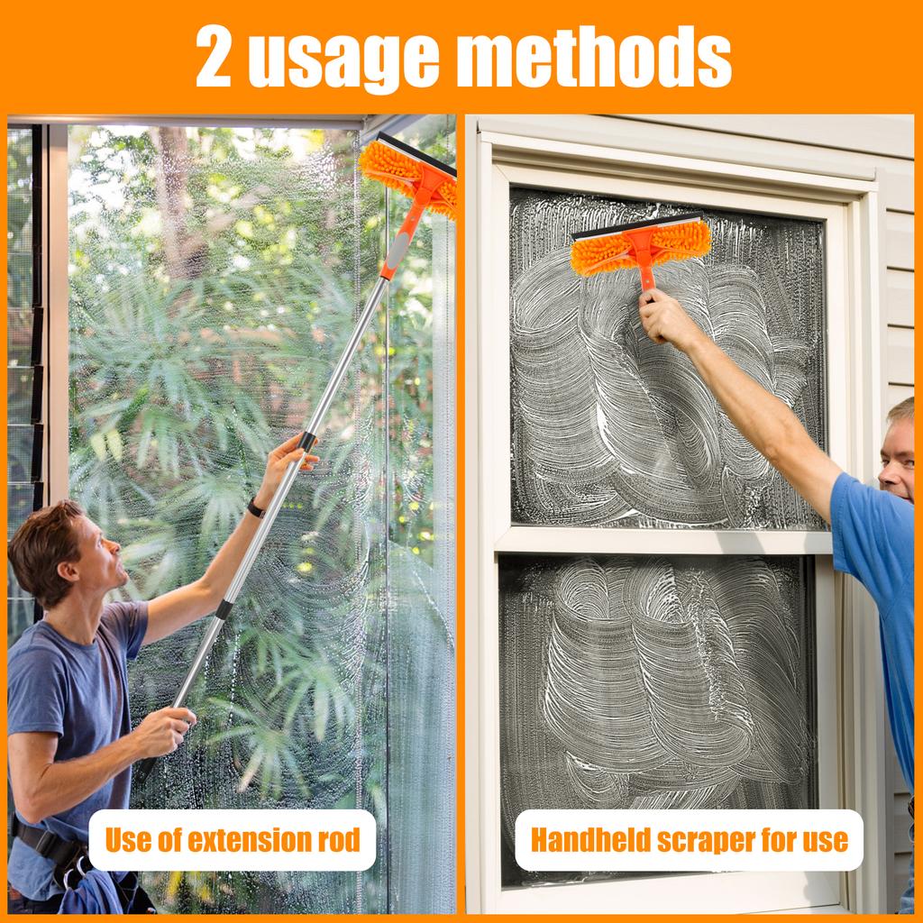 320cm Extended Window Cleaning Tool Rotatable 2 In 1 Squeegee Cleaner Mop Splicing Rod Glass Household Car Windshield Cleaning