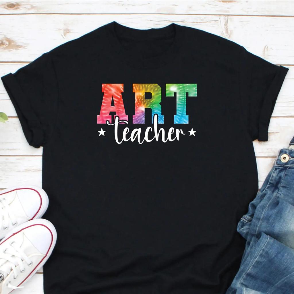 Tie Dye Art Teacher T Shirt for Artist Painter Lover Casual School Back To Vintage Washed Slightly Unisex Stretched