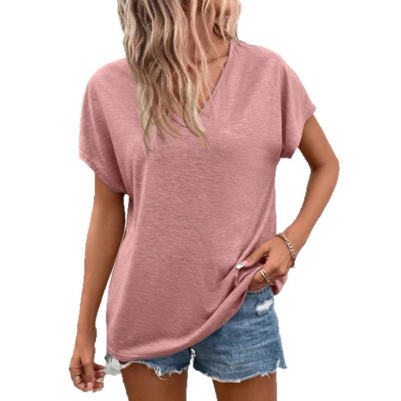 Kurzärmeliges Damen-T-ShirtV-Ausschnitt Lässiges Sommeroberteil,dünn und Modisch Vielseitig