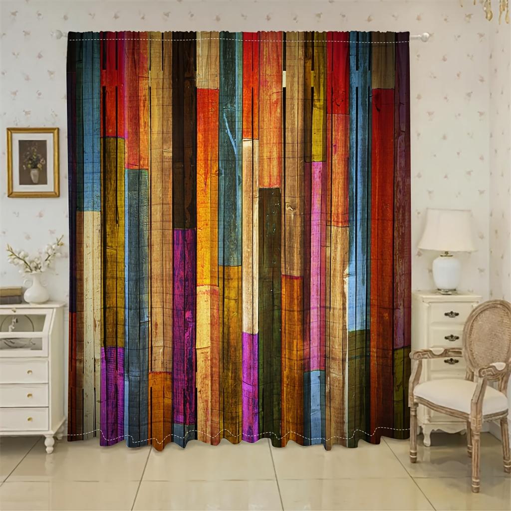 Of Retro Wooden Board Printed Curtains, 30*65, Bedroom and Living Room, Home Decoration, Room Decoration