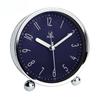 Round Alarm Clock Study Desk Alarm Clock Pointer Type Quartz Clock Bedside Table Clock Silent Metal Seat Clock