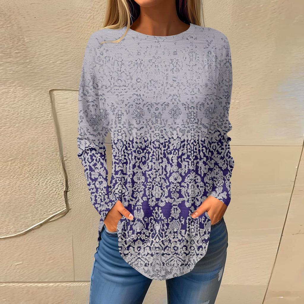 Women's Fashion Pullover Round Neck Long Sleeve Printed Top