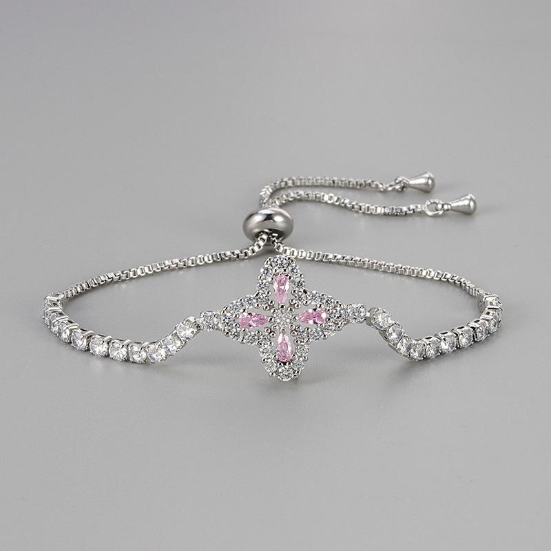 Luxury Full Zircon Rhombus Flower Bracelet Adjustable Fashion Commuter Elegant Niche Jewelry For Women Daily Wear