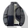 Men's Standing Collar Cotton Coat with Winter Fleece Warm Jacket, Casual Cotton Coat, Diamond Grid Cotton Coat