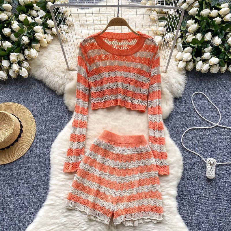 Fashion Wind High Waist Slim Looking Short Pants Knitting Suit