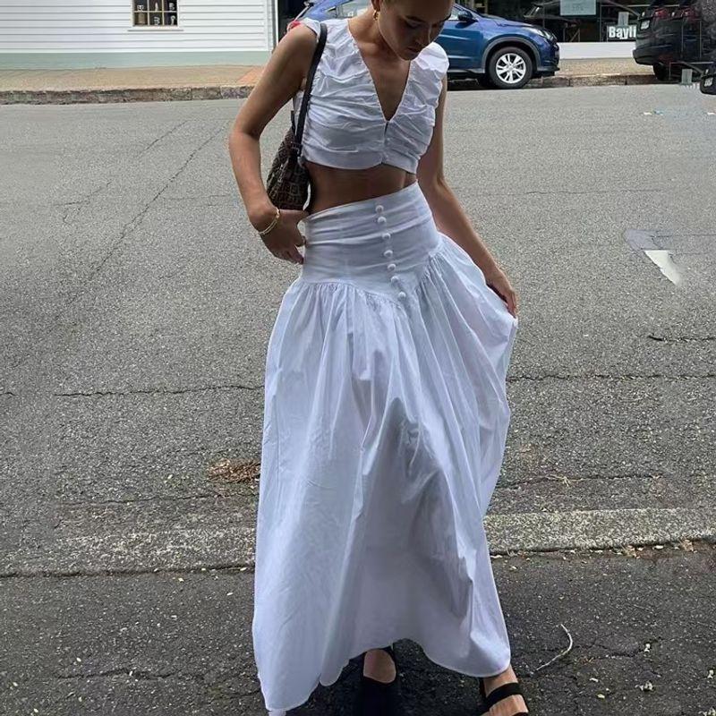 New Arrival French Style Ruched Vest Vest Skirt Two-piece Set Wrinkled Vest Half Skirt Set