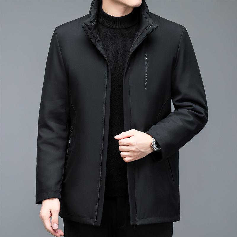 Jachetă de iarnă nouă pentru bărbați, cu rever, de lungime medie, cu glugă, cu glugă, ocazională