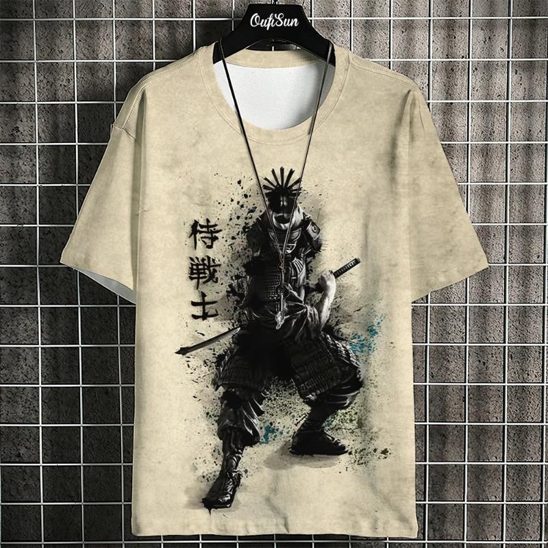 Summer Men's T-Shirt Japanese Samurai Print Casual O-Neck Short Sleeve 3d T-Shirts Street Cool Tops Oversized Male Clothing
