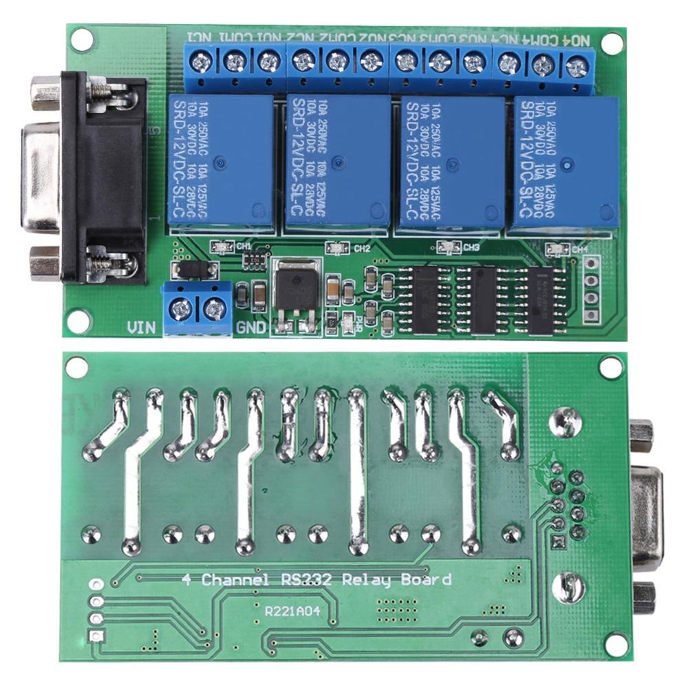 Control Board 12V Relay DB9 Interface RS232 Serial Port RS232 Relay 4Ch 4Ch RS232 Relay Remote Switching