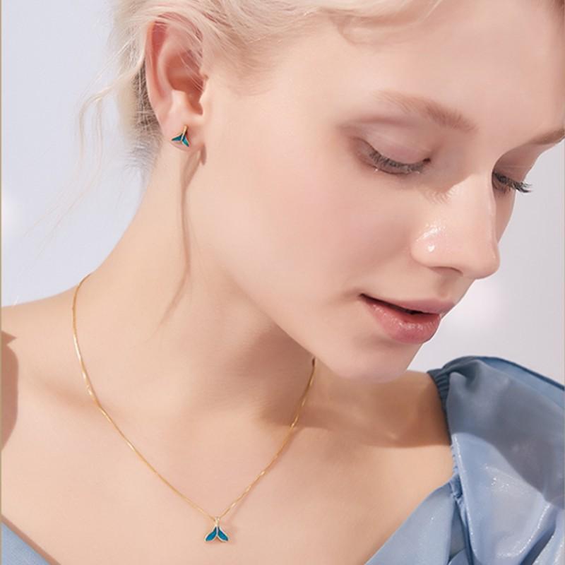VENTFILLE Silver Color Necklace for Women Girl Gift Blue Sea Whale Mermaid Tail Jewelry Dropship Wholesale