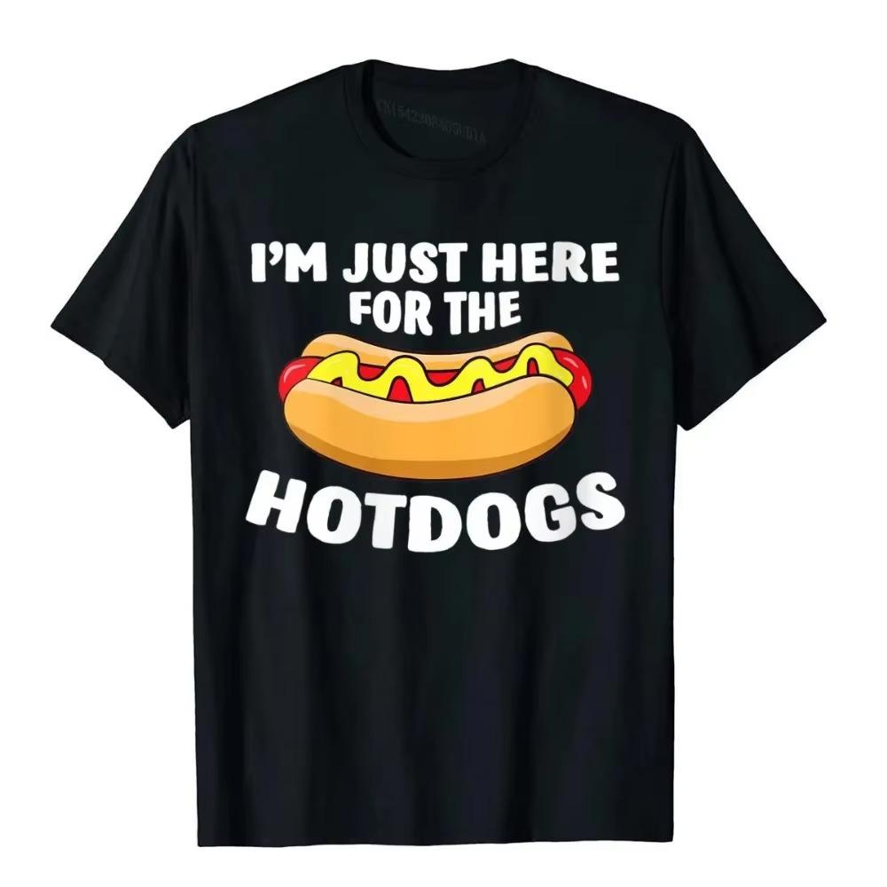 Mens Funny Hot Dog Lover I'm Just Here For The Hot Dogs T-Shirt Custom Fashionable Cotton Tops & Tees High Street For Men
