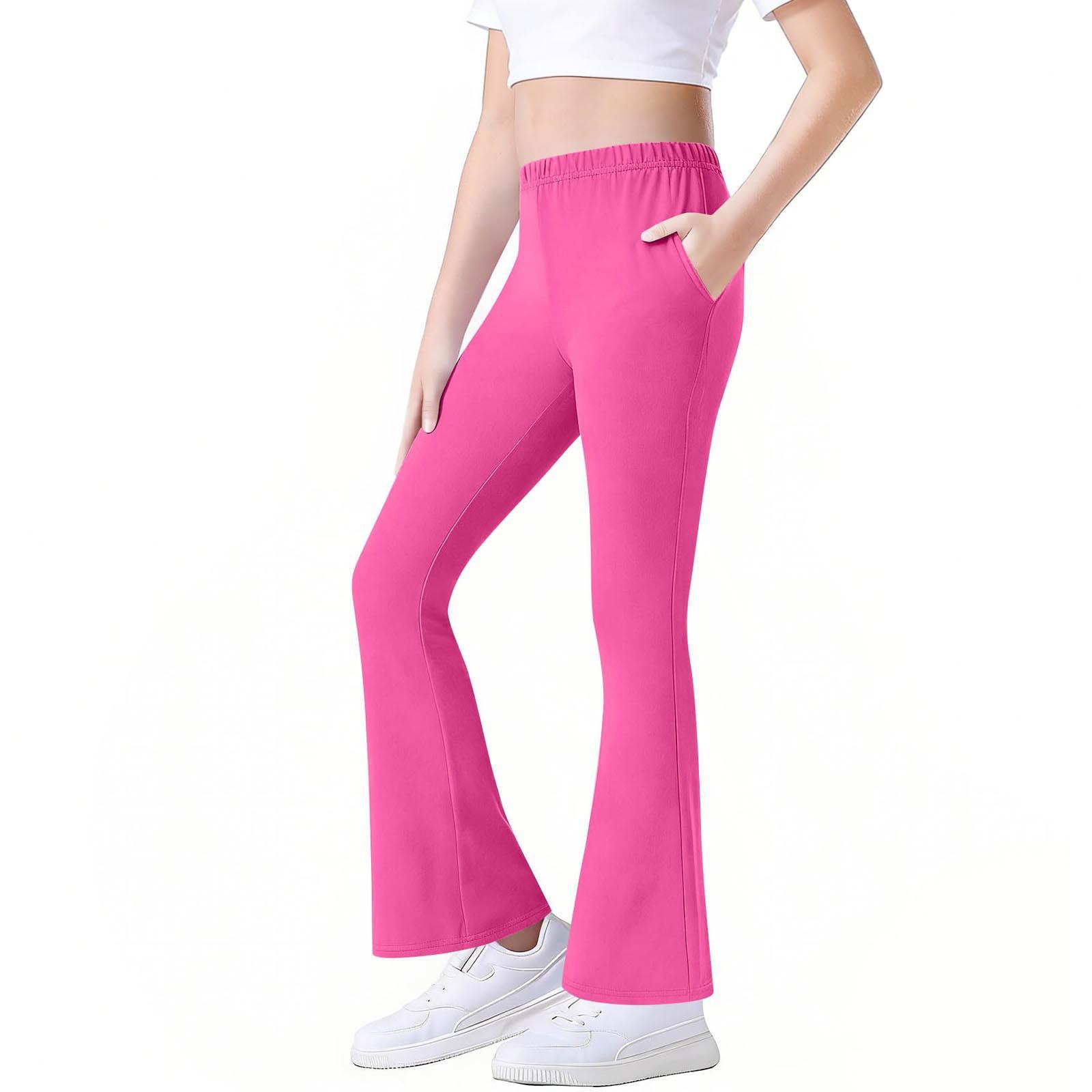 Girls Cotton Flared Pants with Pockets, Stretch Fit Flare Casual Pants for Kids 140