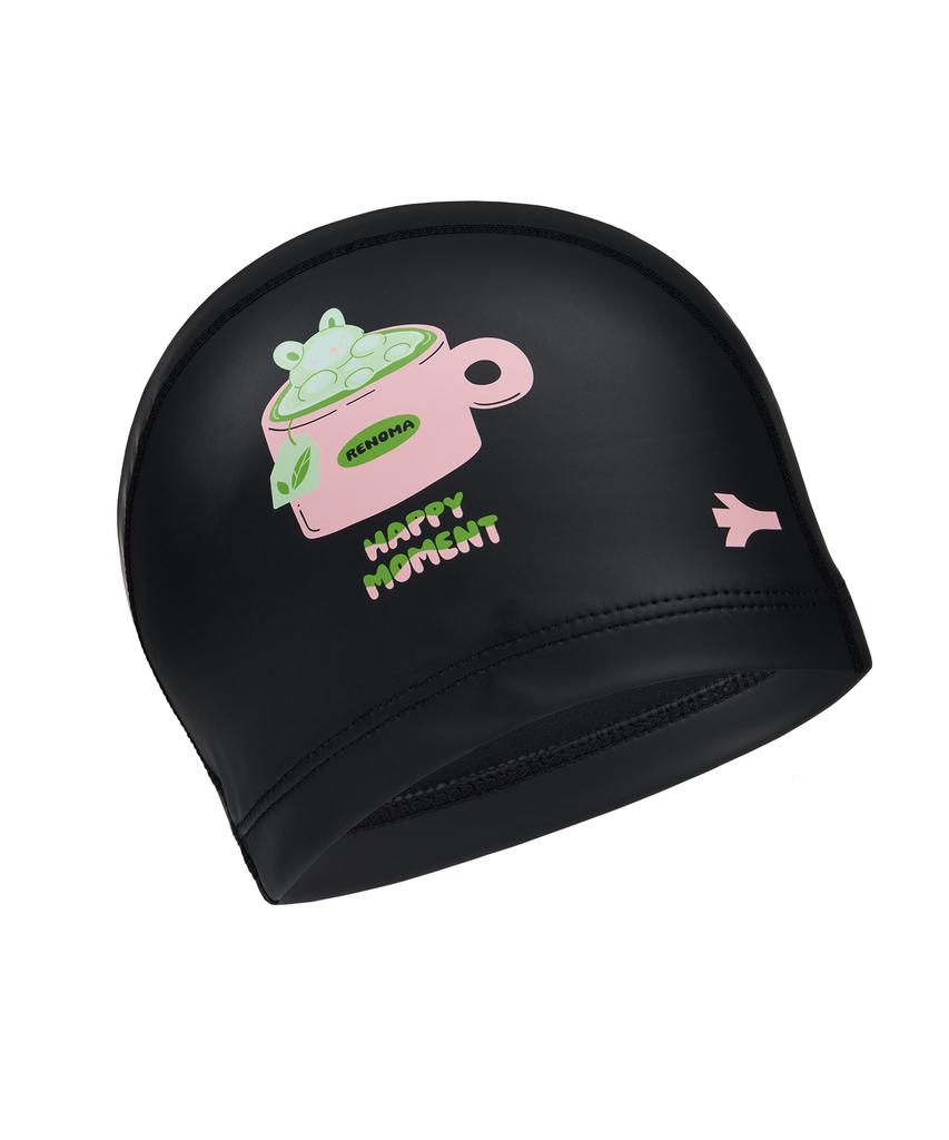 Lenomasuyeongbog Adult Supplies Happy Bunny Urethane Coated Swim Cap Black Ro-Rc2G012-Bk