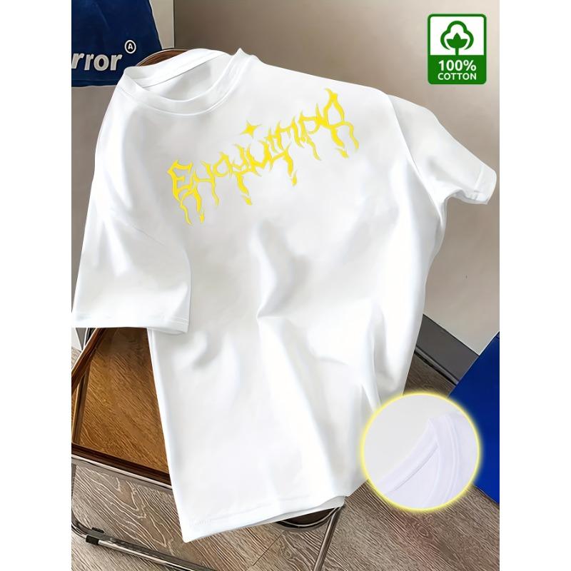 

European sizes Men s Summer 100% Cotton T-Shirt with Artistic Graffiti Print - White Casual Short Sleeve Tee 4XL білий