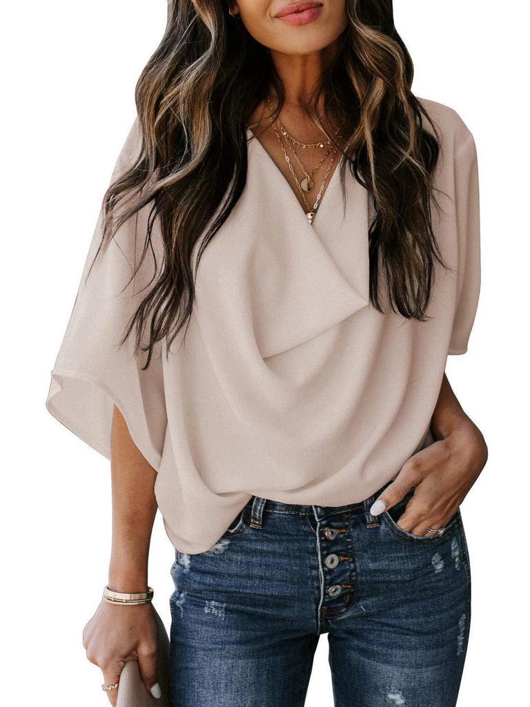 2026 Chiffon V-Neck Loose Casual Top - European & American Style Women's Shirt