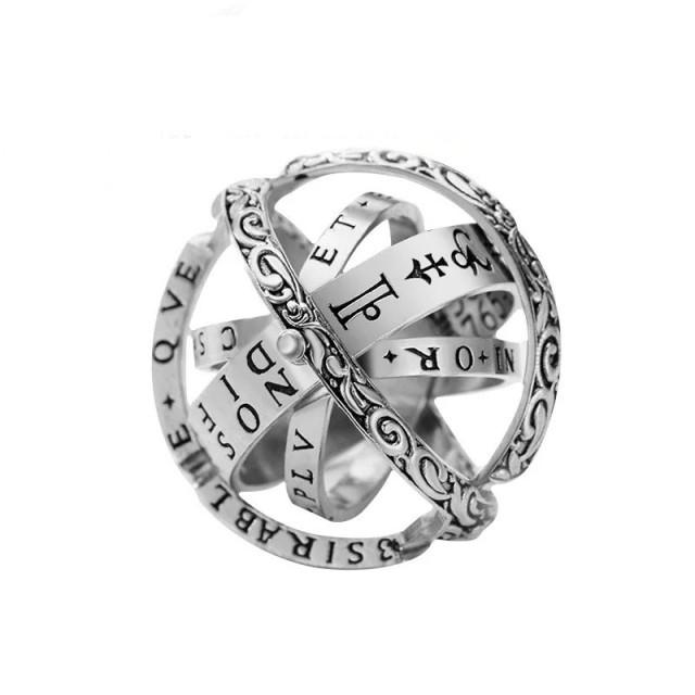 Modish Stylish Astronomical Finger Ring Women Metallic Ball Creative Men Complex Rotating Cosmic Finger Mood Rings Celebration Gathering Jewelry