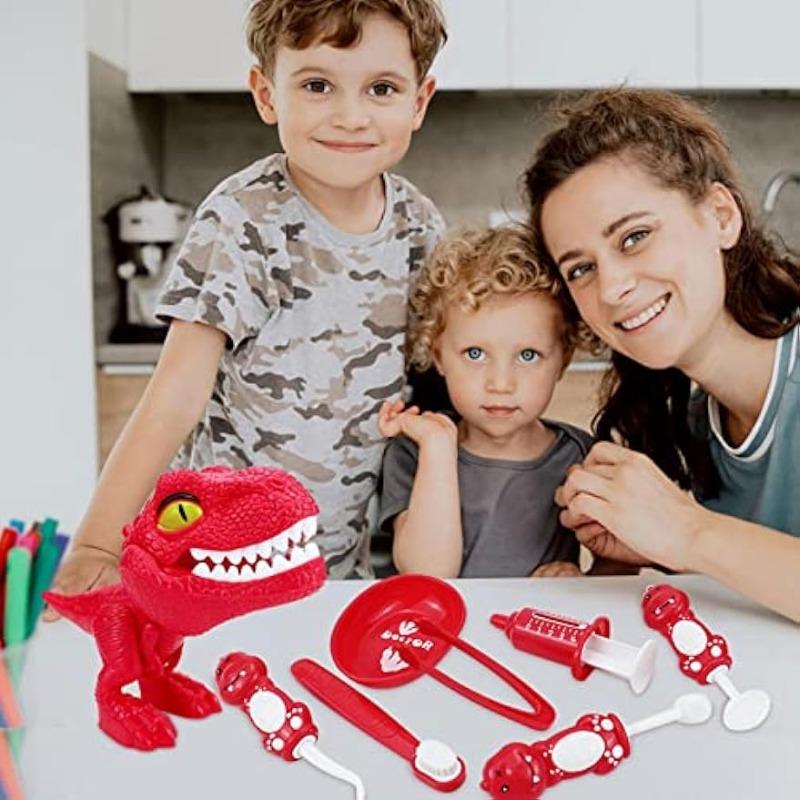 10PCS Cartoon Dinosaur Dentist Doctor Kit Play Sets For Kids Simulation Doctor Set Pretend Child Doctors Dollhouse Play House