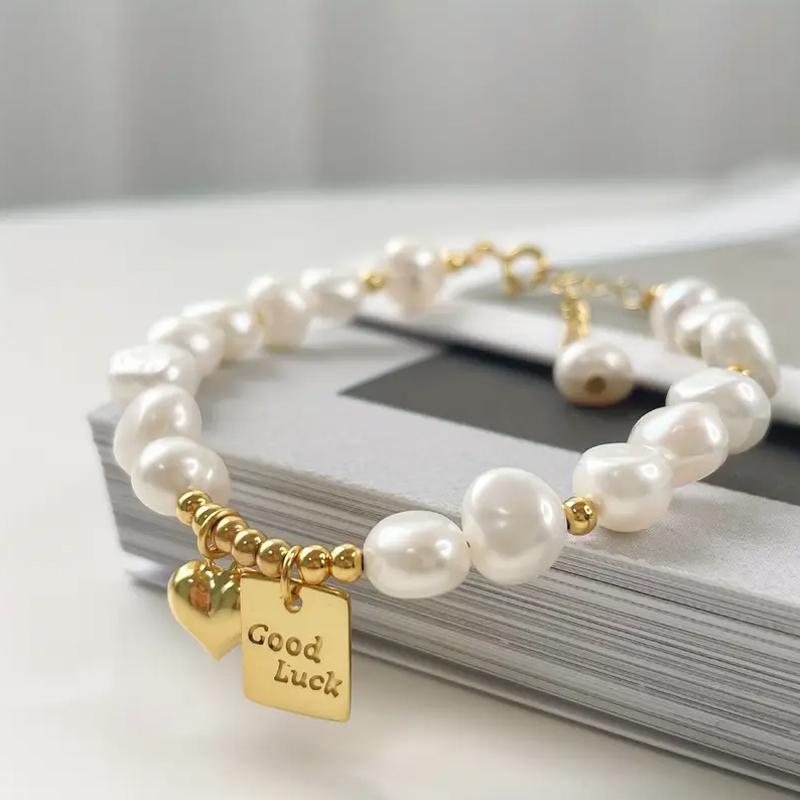 Women Beaded Alloy Bracelets Suitable For Holiday Occasions Irregular Imitation Pearl Bracelets Gold Charms