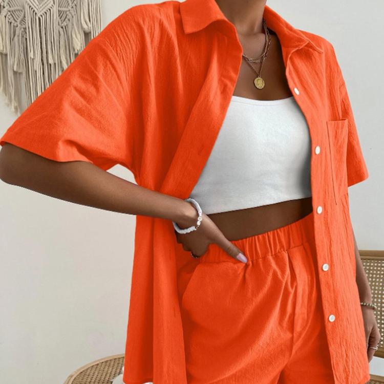 Women's Suit Short Sleeve Casual Elegant Green Soild Two Piece Set Women Outfit Shirt for Women