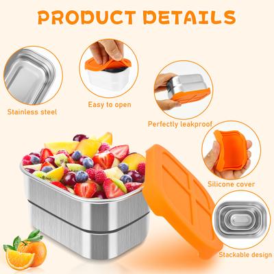 6 Pcs Stainless Steel Bento Box Fresh-Keeping Lunch Box Snack Container Fresh-Keeping Leak Proof for Home School Picnic Camping