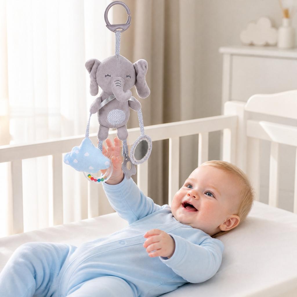 Baby Hanging Toy with Teether for Soothing and Sensory Development