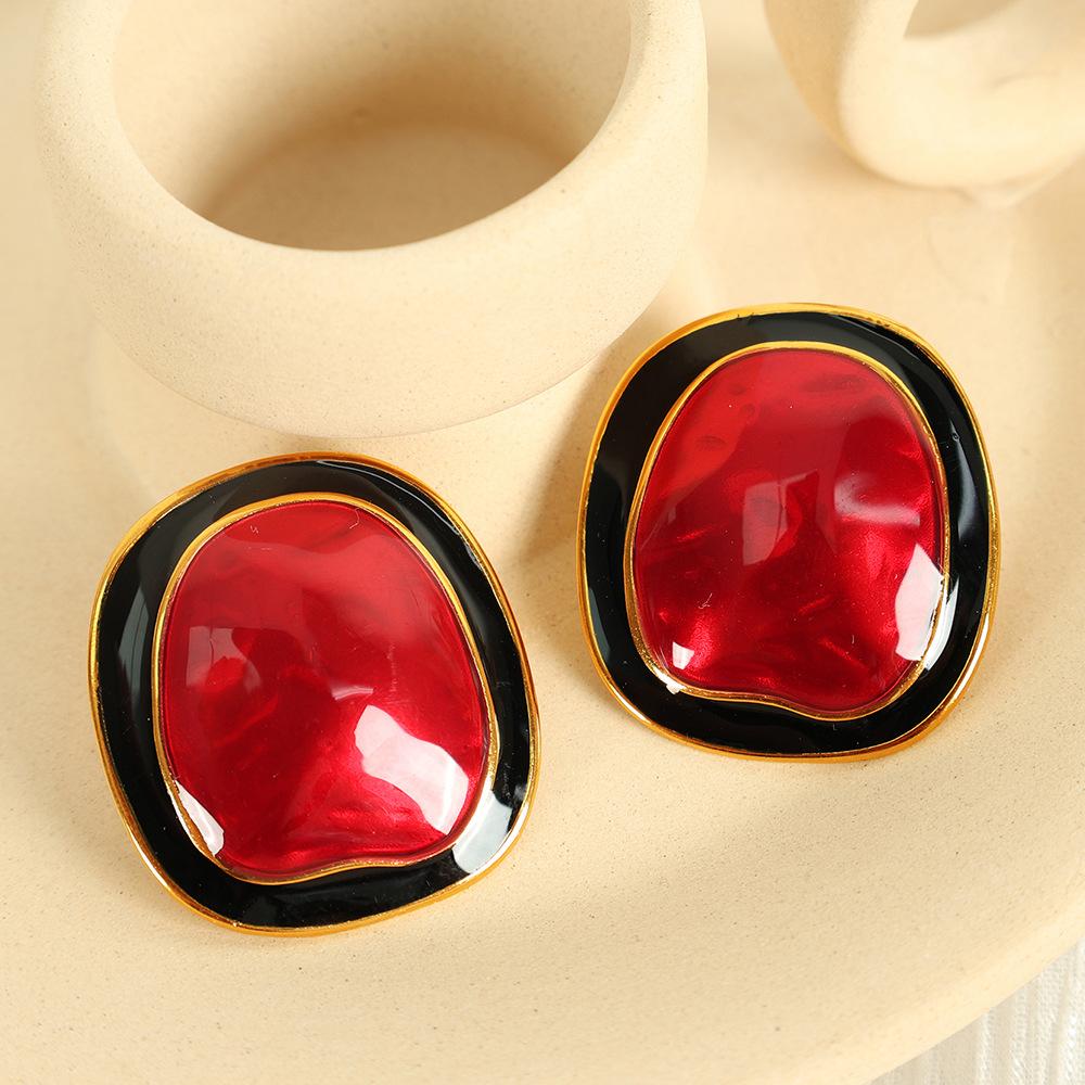 Cross-Border Hot Sale Design Earrings Irregular Geometric Ear Studs Metal Contrast Color Chic All-Match Jewelry
