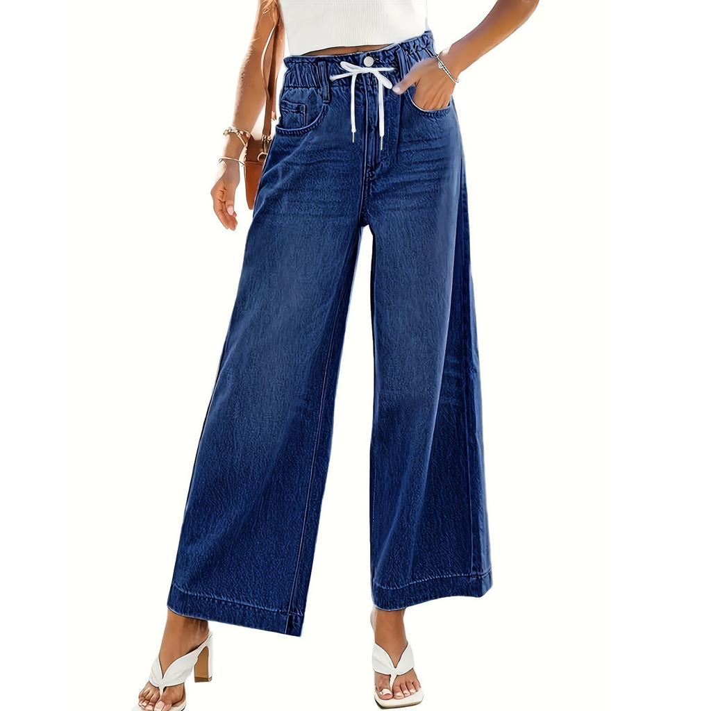Women Baggy Mid Waist Jeans Wide Leg Loose Denim Pants Straight Leg Cropped Barrel Jeans