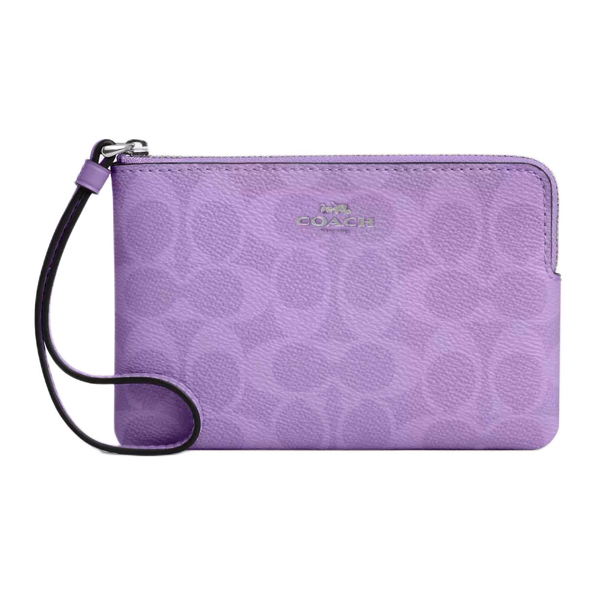 

Coach Corner Zip 16 Classic Brand Logo Coated Canvas Clutch Bag Small Women clutch bag Purple CAQ75-SVII Basic Set (Bag+Dust Bag)