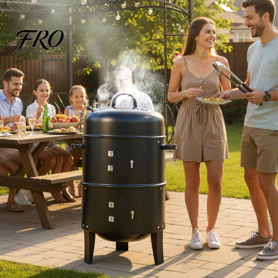 Outdoor Grill 16 Inch Charcoal Stove, 3 In 1 Vertical BBQ with Built-In Thermometer, Double Tier Stove Adjustable Vent System, Heavy Duty Barbecue