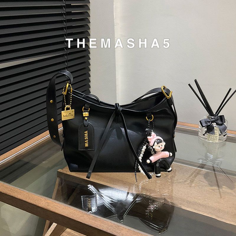 

Martha Fancy Niche Style Leather One-Shoulder Tote Bag 2025 Summer New Arrival Easiest for Match Soft Leather Large-Capacity Crossbody Bag Black Medium
