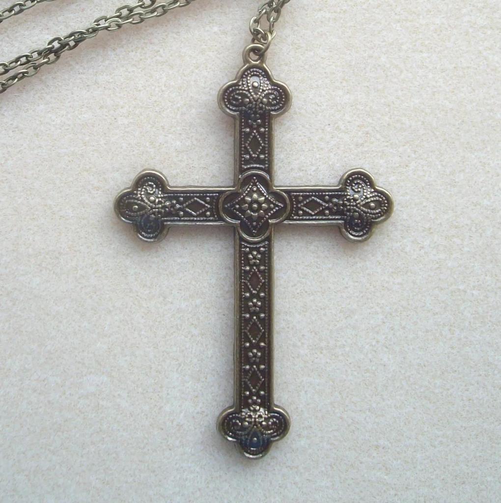 Retro Bronze Gothic Cross Necklace with 70cm Chain